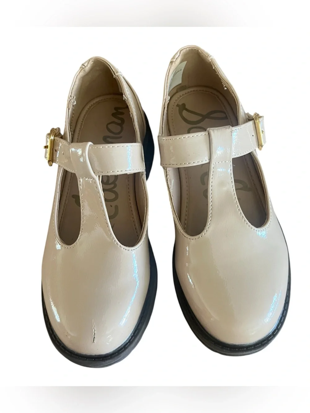 Sam Edelman Mary Jane Flats Patent Beige Lug Sole Size 13